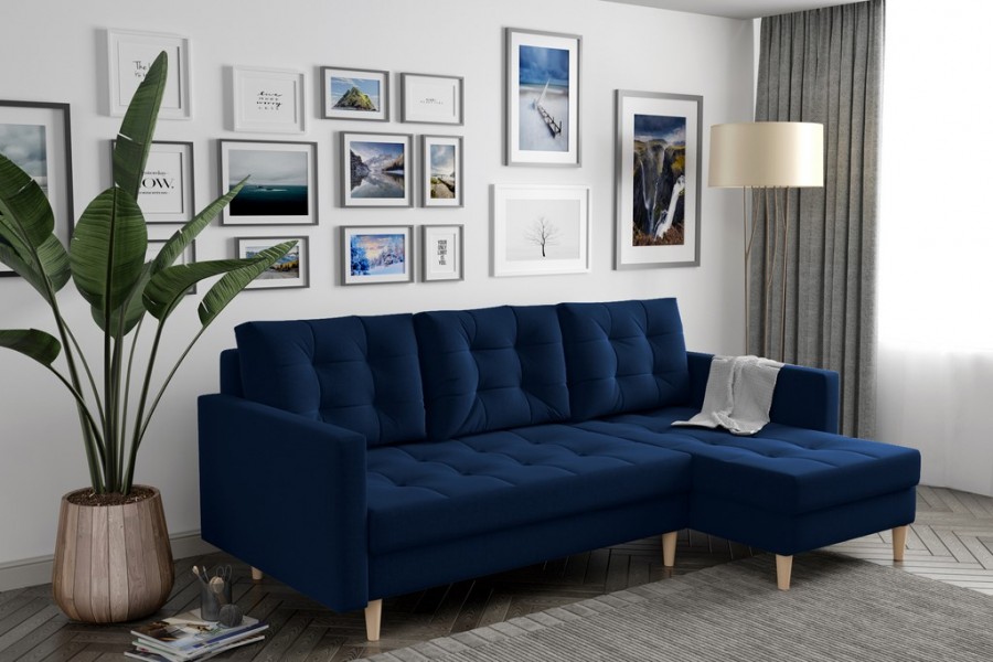 Narożnik Sofa DIVO z pojemnikiem, funkcja spania (Kolorystyka: Kronos 09 - Kolor Nóżek: Czarny - Dodatkowe opcje: Automat DL + Dodatkowy pojemnik)