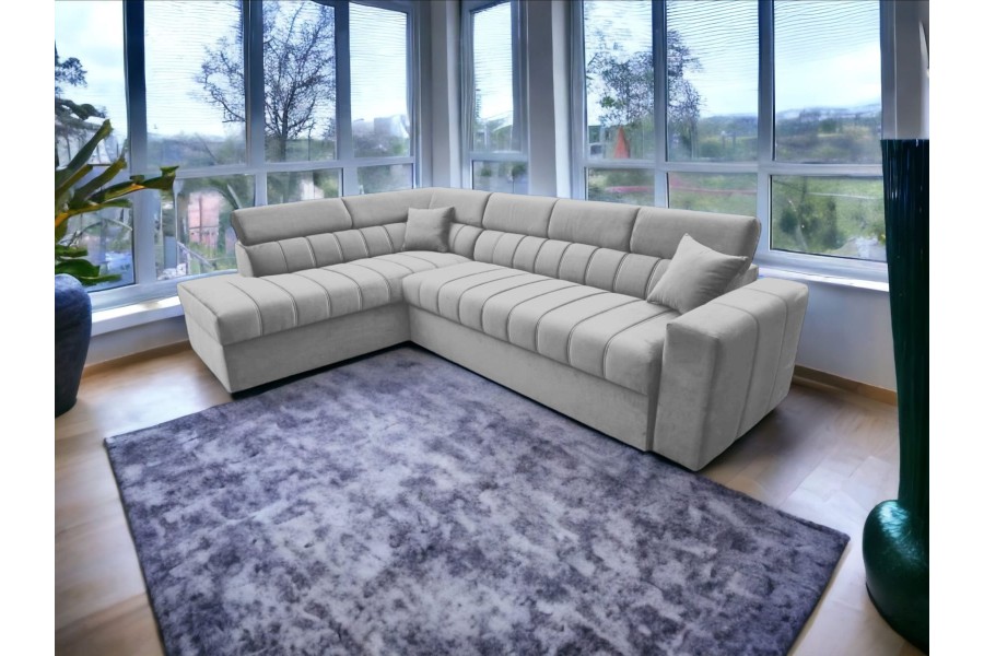 Narożnik Rogówka KENNO L z funkcją spania, pojemnik, tkaniny hydrofobowe (Strona narożnika: Strona lewa - Monolith: Monolith 09)